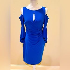 RALPH LAUREN Royal Blue Dress. Cold Shoulder. Side Ruching. Size 4. NWT